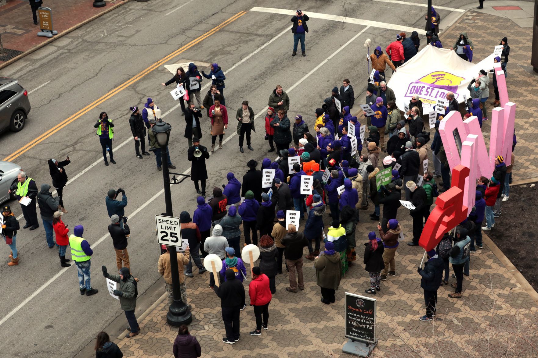 Arrests made as protesters call for pay raise for local janitors